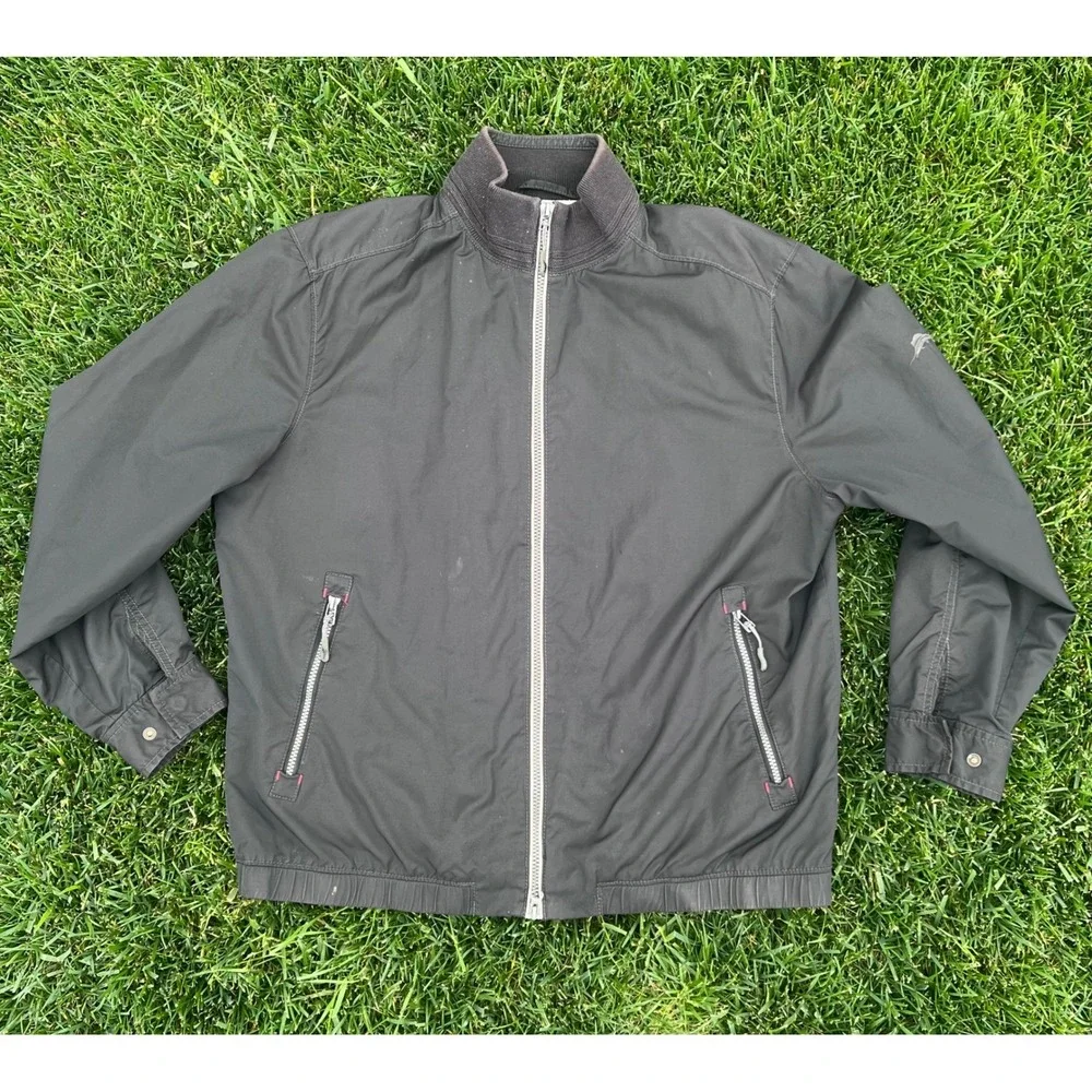 Tommy Bahama Mens Full Zip‎ Harrington Jacket Black Nautical Lining Stand Collar